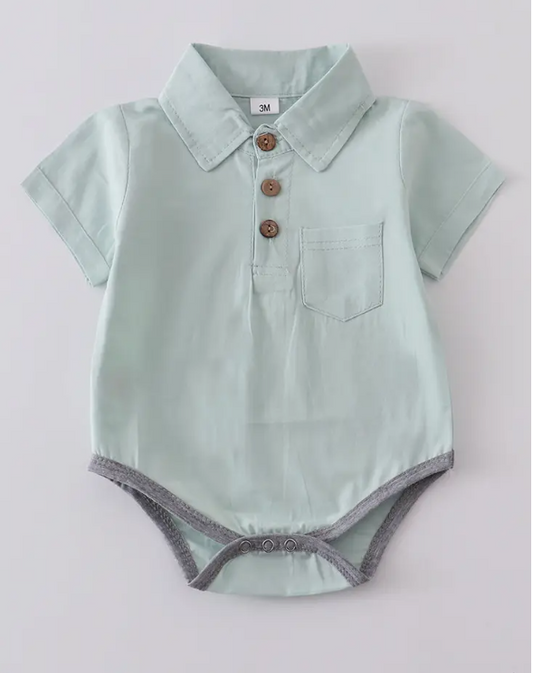 Sage Button-Down Pocket Baby Romper